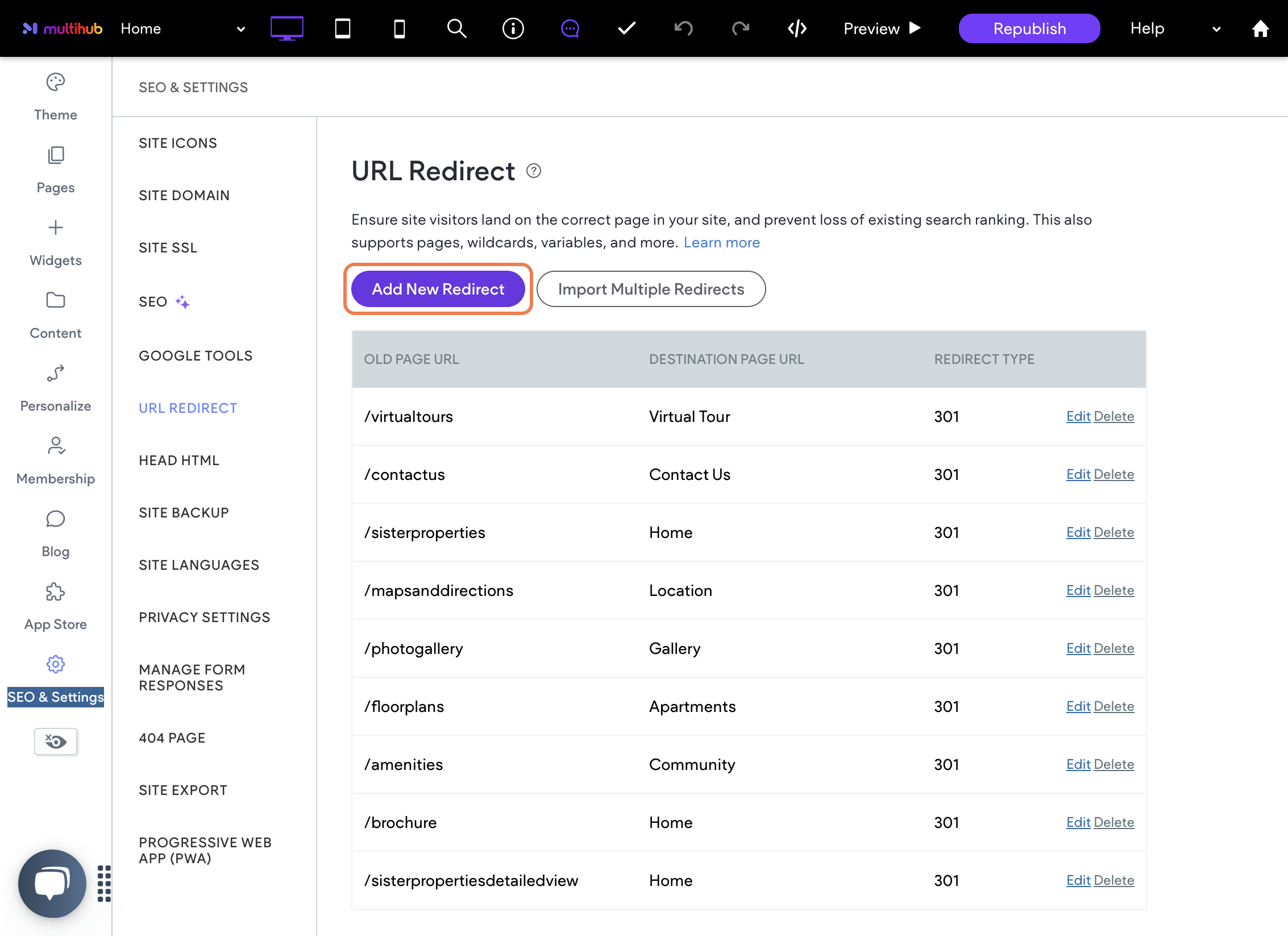 Click on Add New Redirect