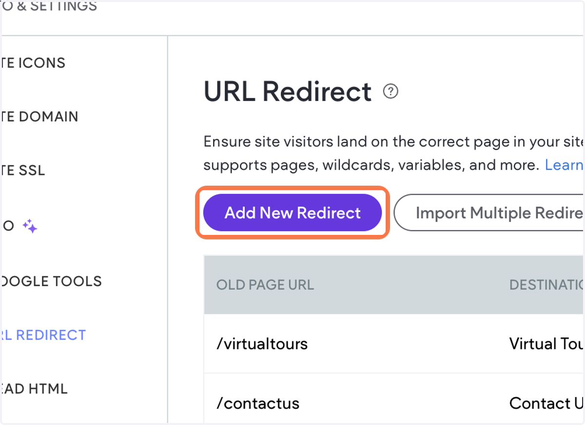 Click on Add New Redirect