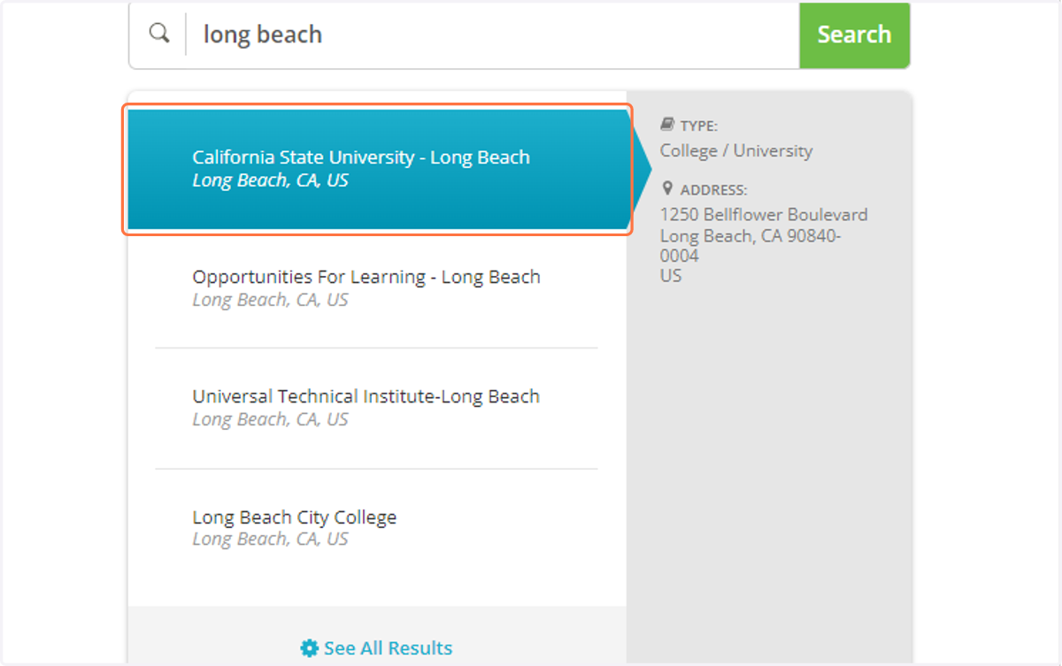 Click on the University name