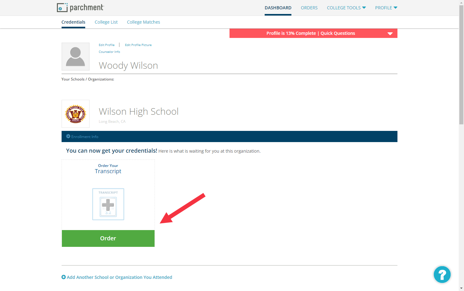 Once you log in (or set up your account), you will click on the green "Order" button.