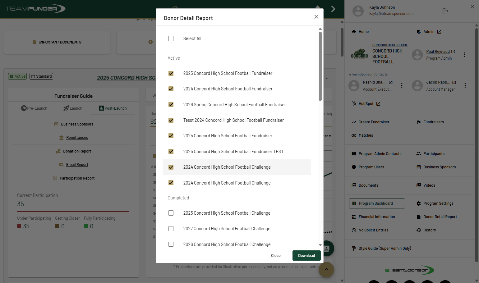 Select any/all fundraiser donor reports you'd like to download