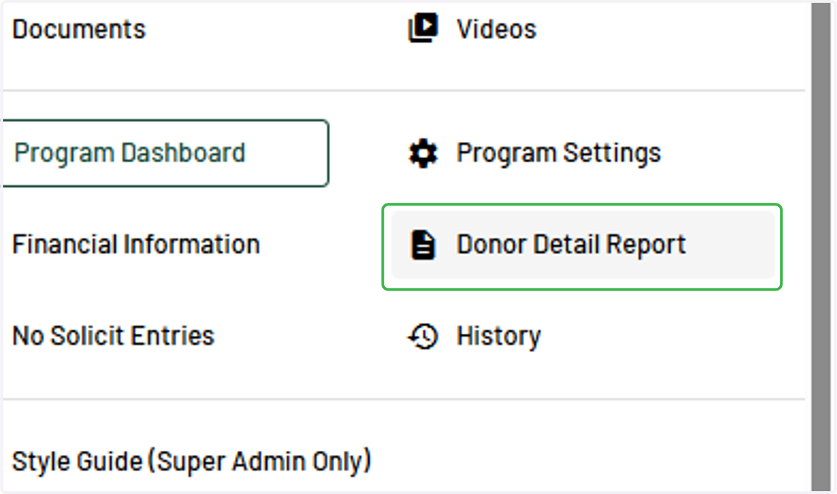 Click on Donor Detail Report