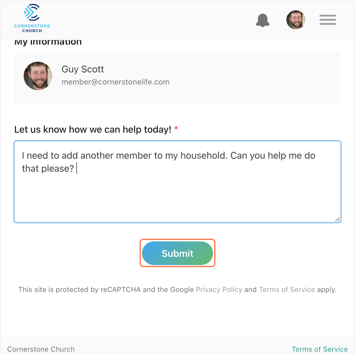 Click on "Submit" and a church administrator will be in contact with you to help edit that.