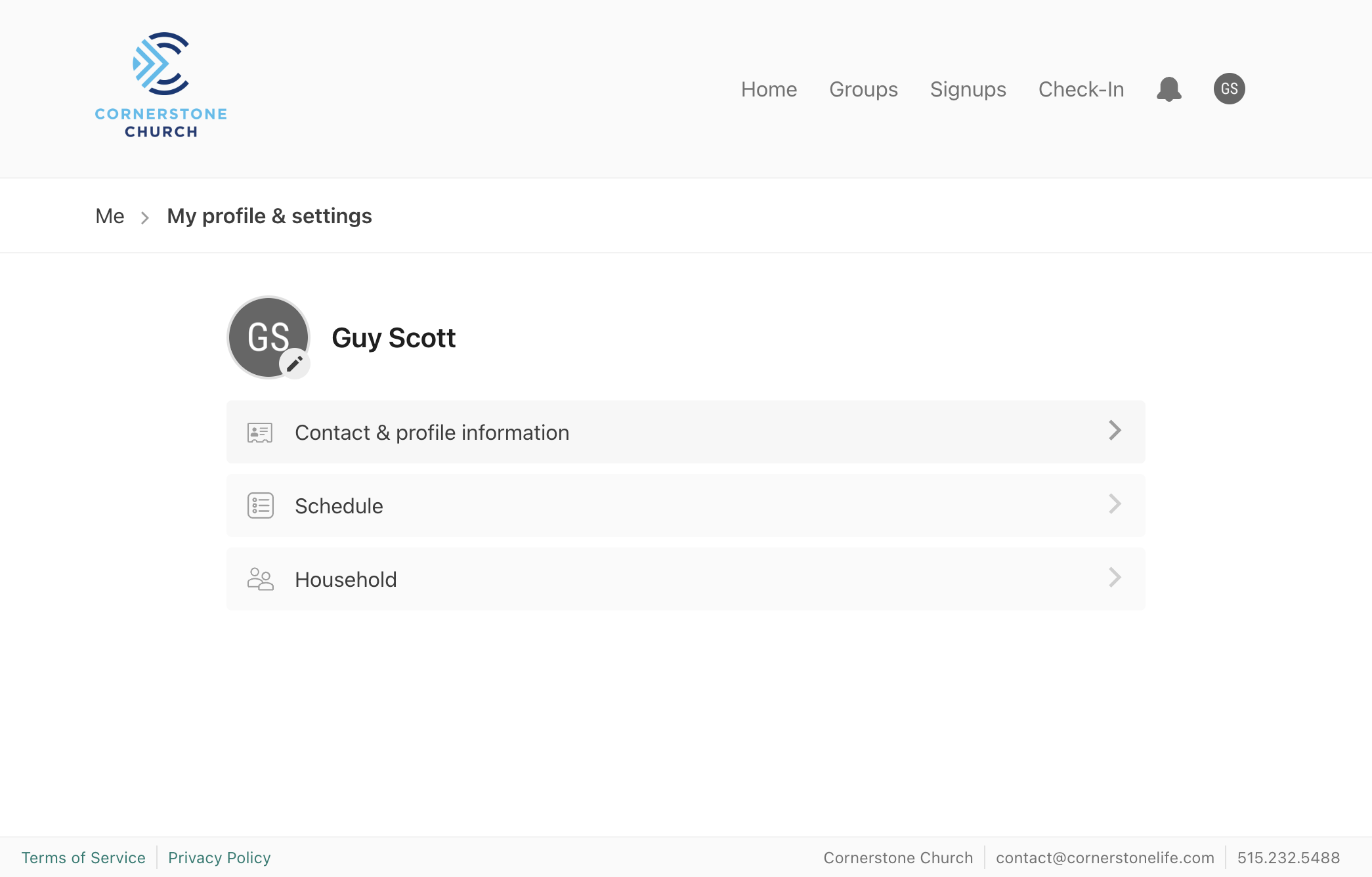Click on "Contact & profile information". This is where you will update your phone number, email address, and mailing address.