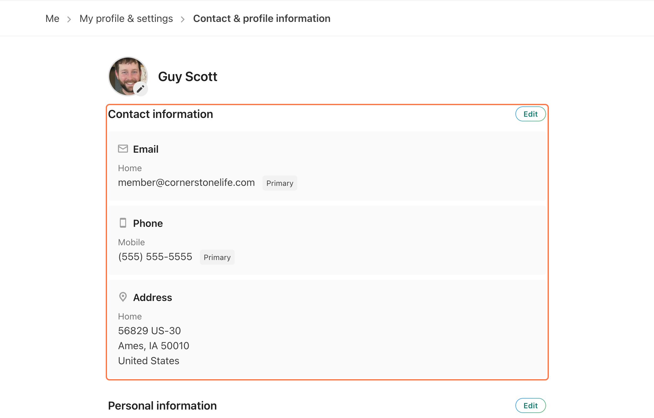 Look through the information already listed under "Contact Information". Make sure all of that is accurate and updated.