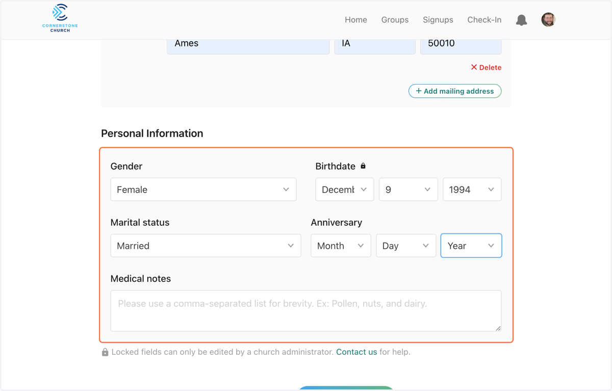 Scroll down to the "Personal Information" section, and ensure that all of that information is accurate and updated. Double check that the information you uploaded is accurate. Notice that any locked fields (ex: birthdate), can only be edited after by