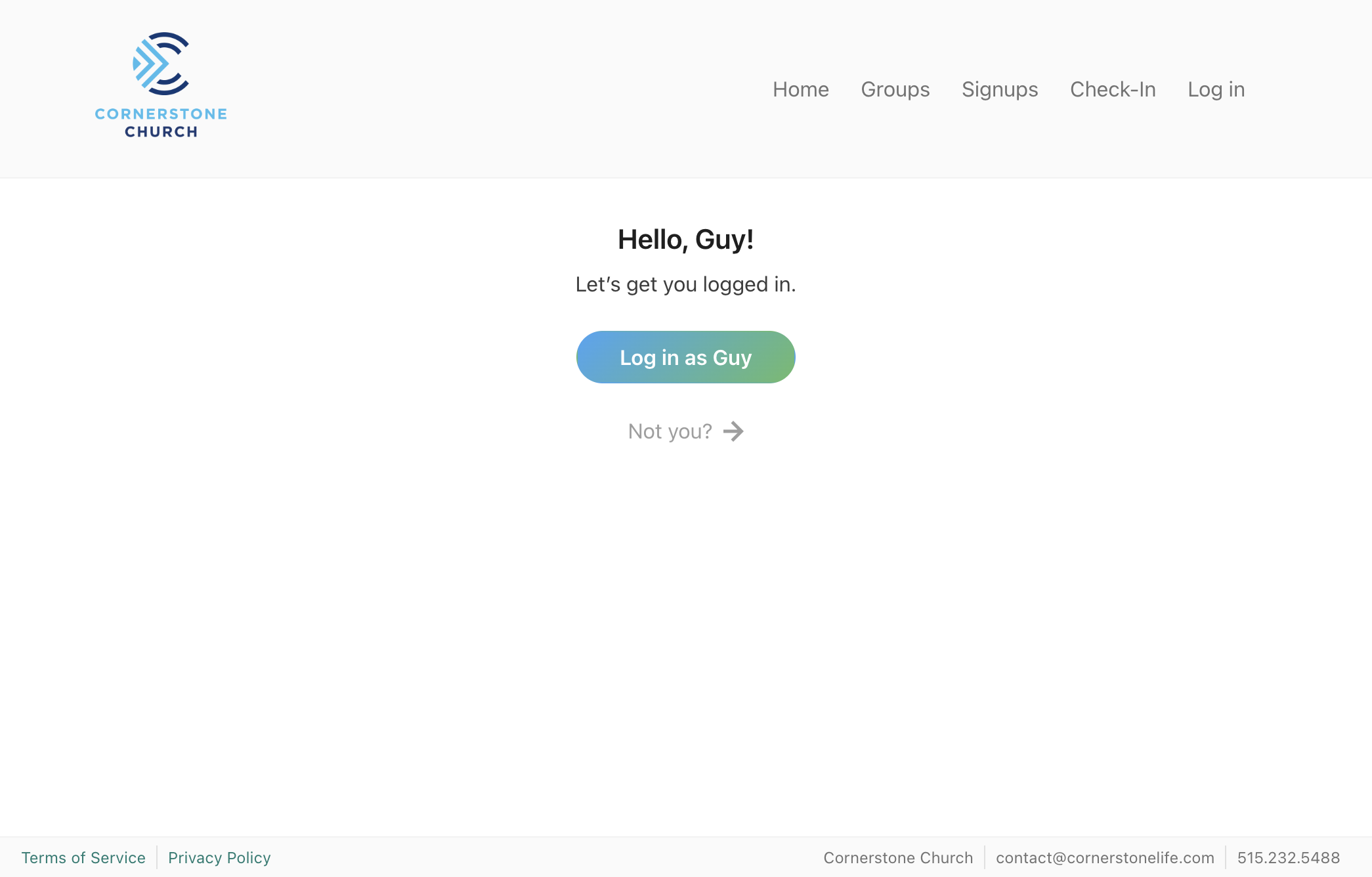 Your name should pop up. Click "Log in" once it does.