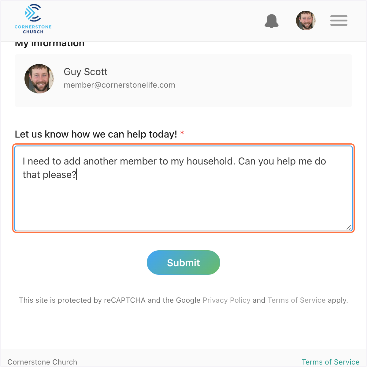 A box will pop up, and then type in what you are needing assistance with. For example, "I need to add another member to my household. Can you help me do that please? "