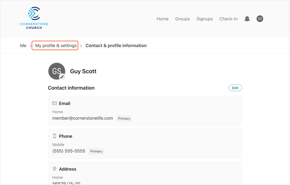Click on "My profile & settings" again.