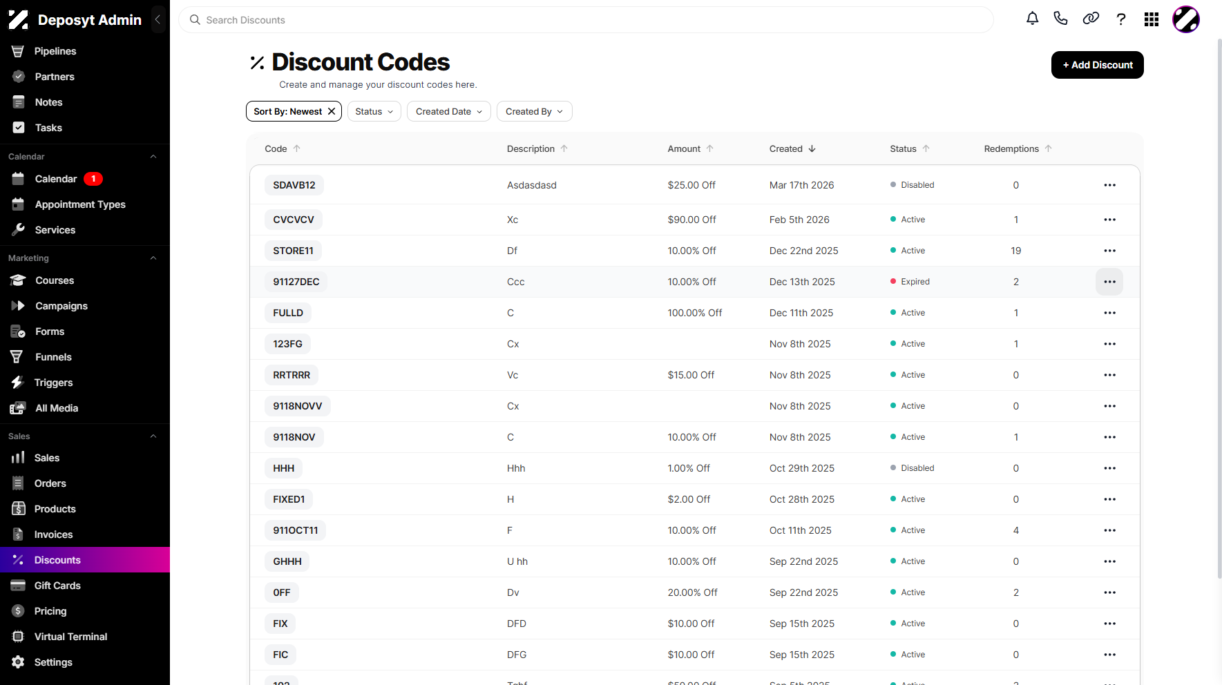 Step 3: Select an existing discount, then click the three-dot menu.