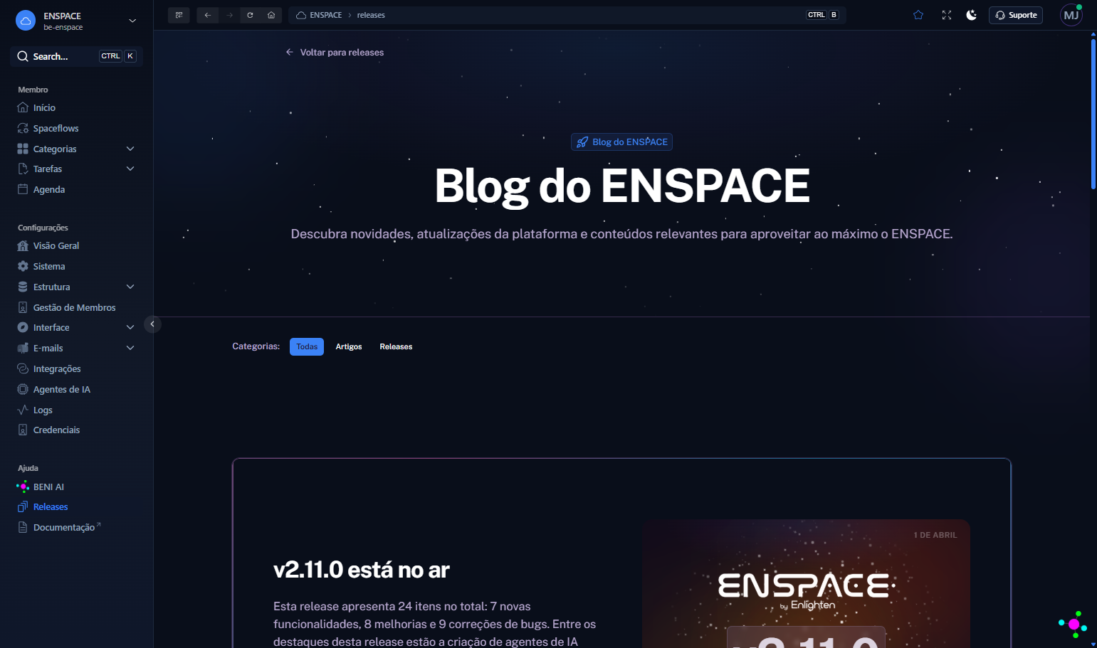Neste momento, você será redirecionado ao Blog, onde poderá encontrar todos os outros posts de Releases