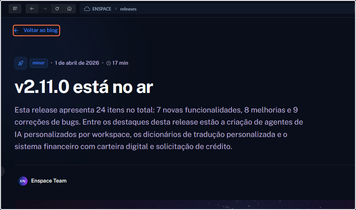 Para fechar o blogpost acessado, clique em Voltar ao blog
