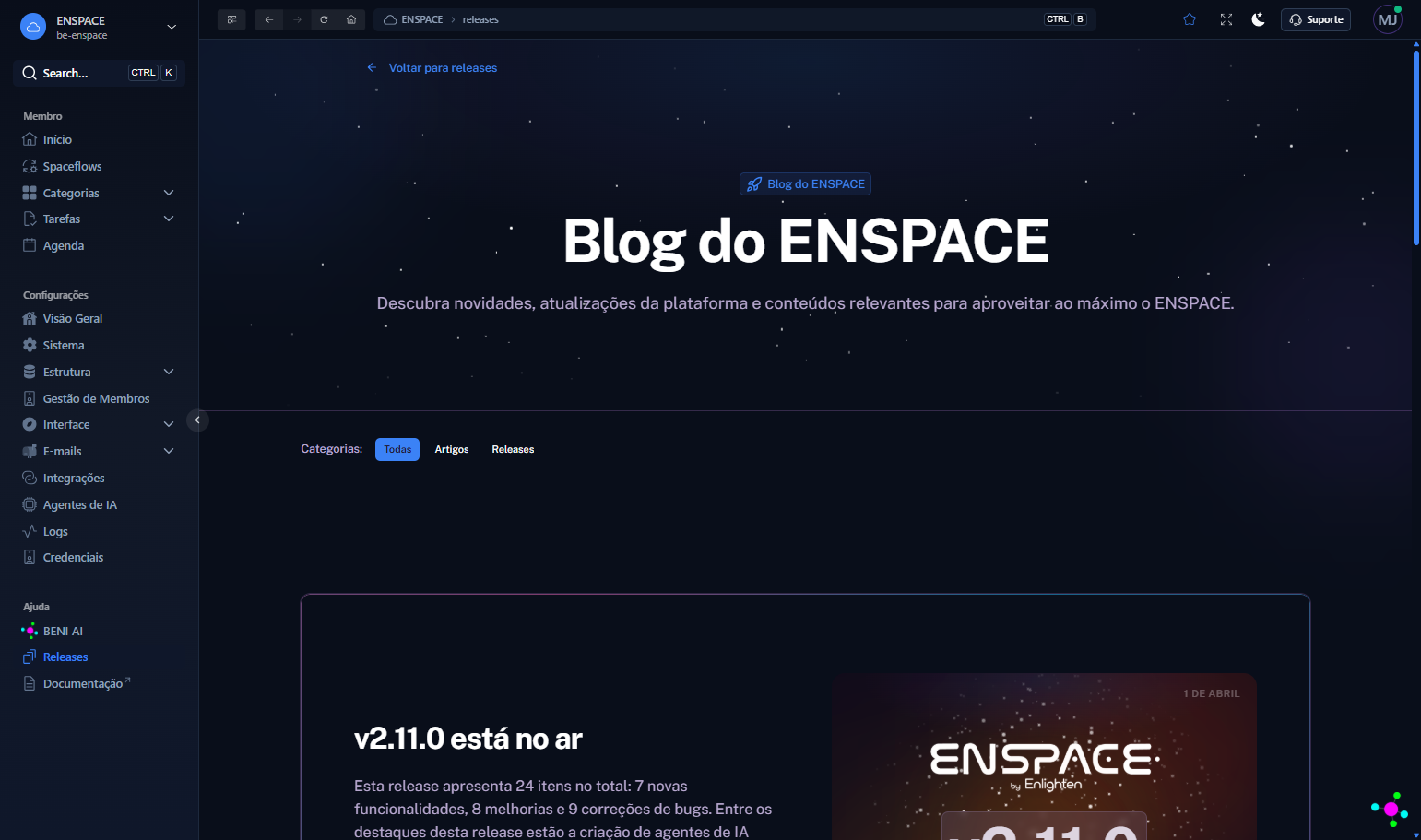 Se desejar voltar à tela inicial de Releases, clique no botão Voltar para releases
