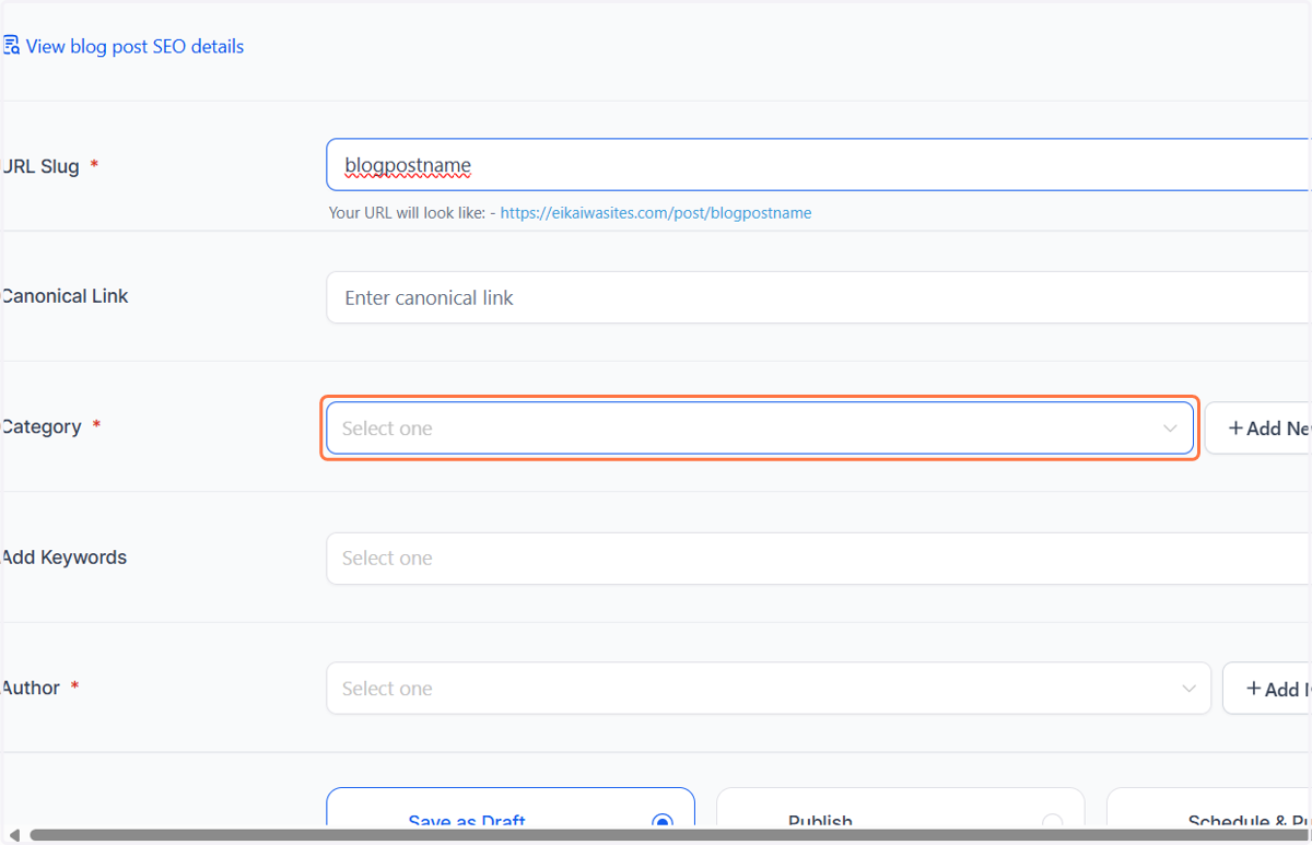 Select or add a Category