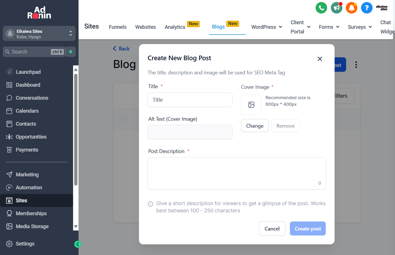 Click on Change to add a cover image