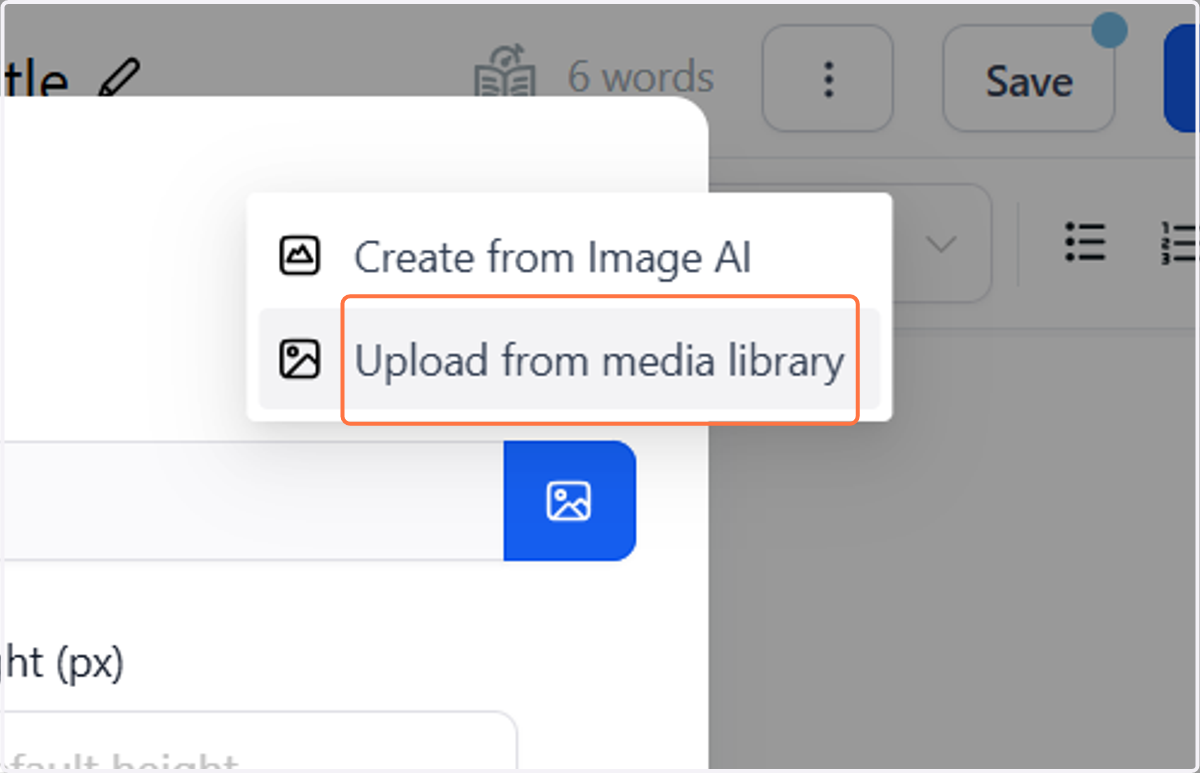 Click on upload from media library and double-click the image you want to use