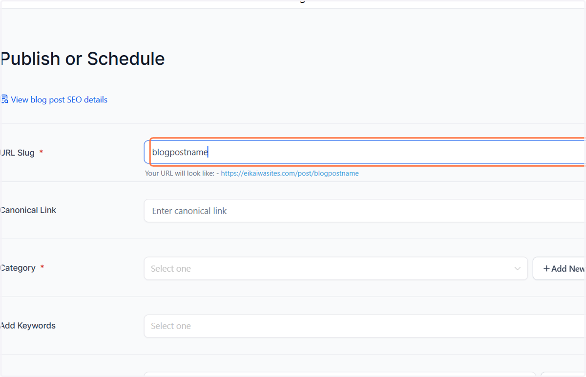Add the URL slug. You can see a preview below