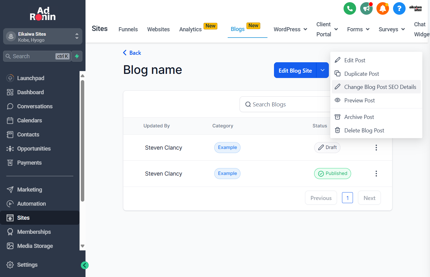 Click on Change Blog Post SEO Details