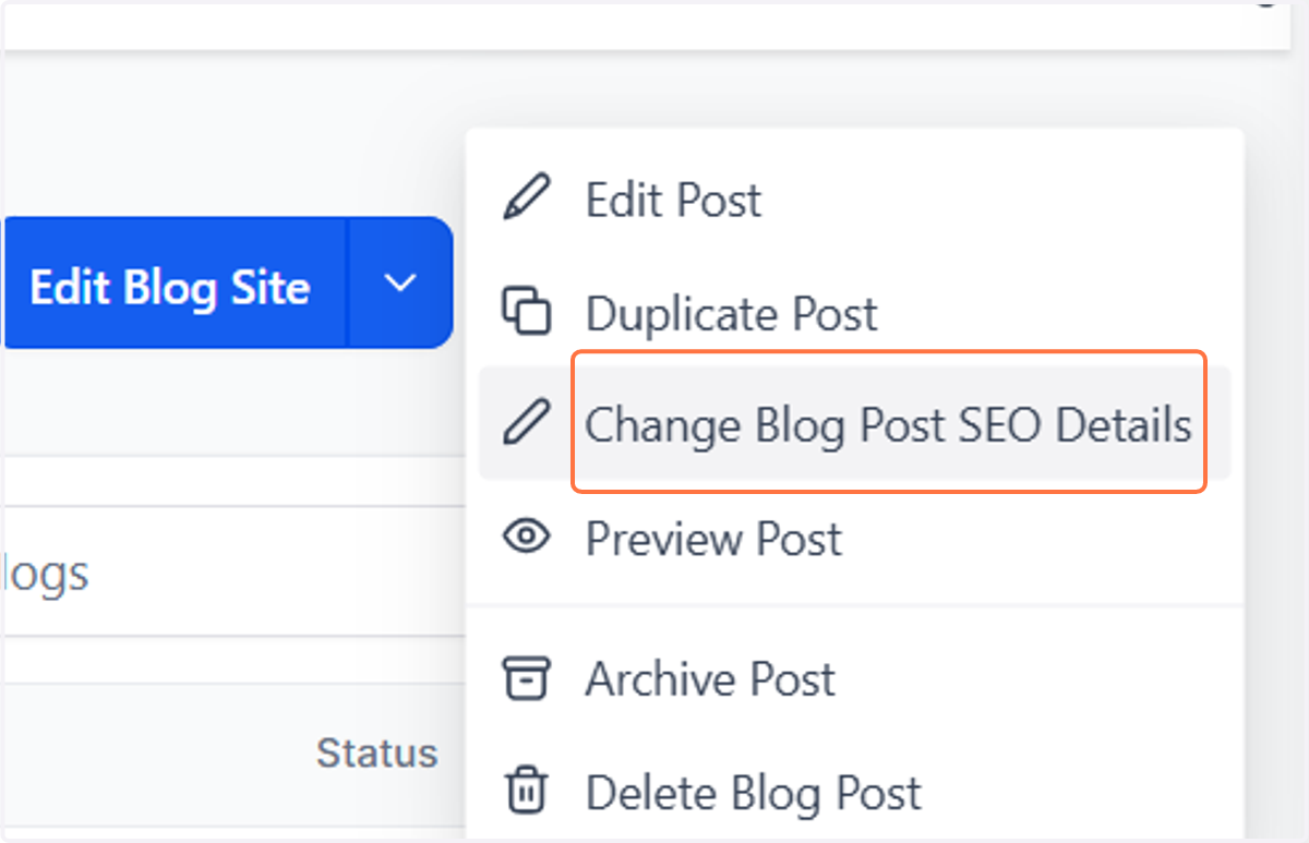 Click on Change Blog Post SEO Details