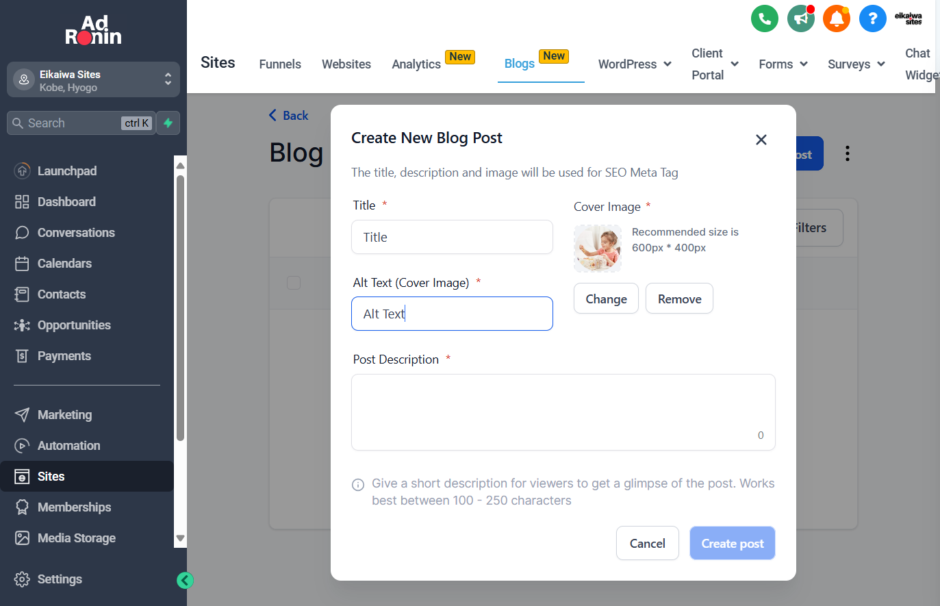 Add a keyword rich Alt Text for the cover image