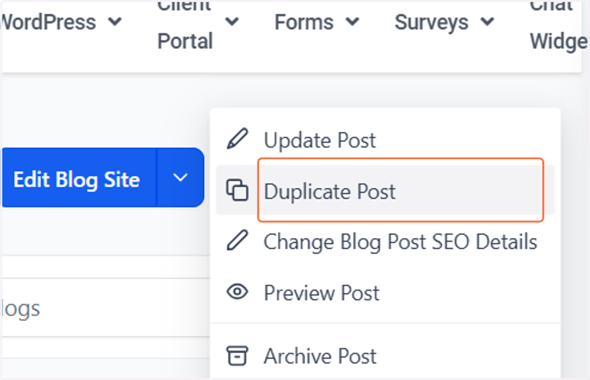 Click on Duplicate Post