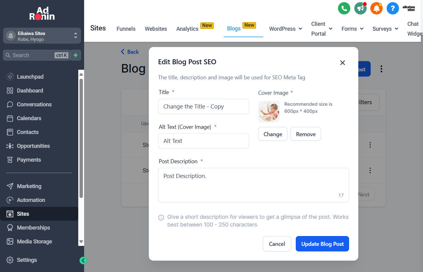 Edit this information before writing your new blog.
