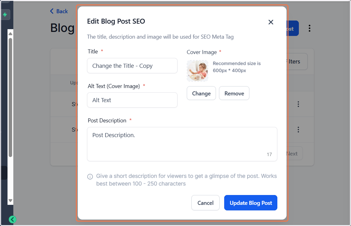 Edit this information before writing your new blog.