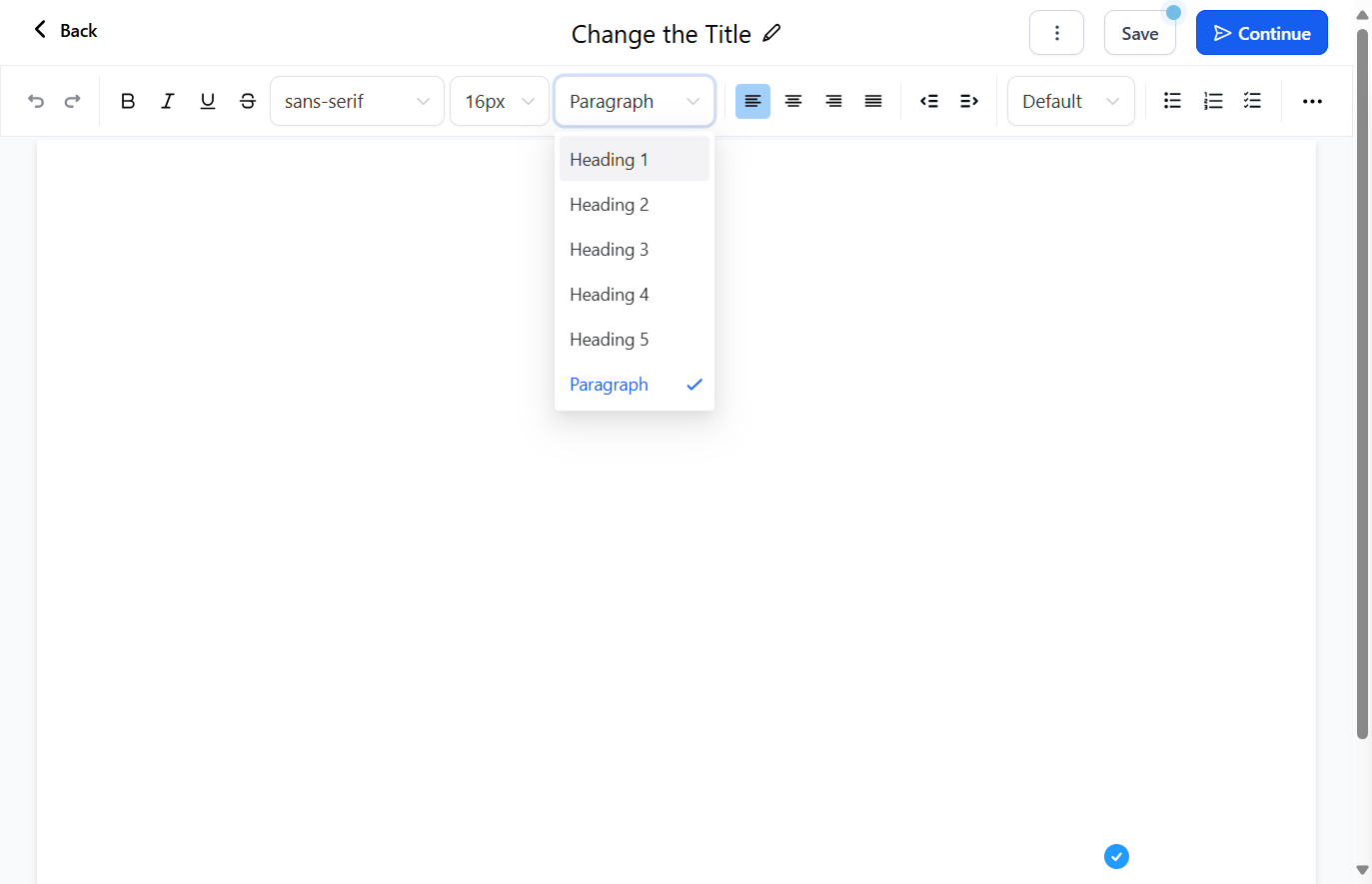 Click on Heading and add a heading to the page