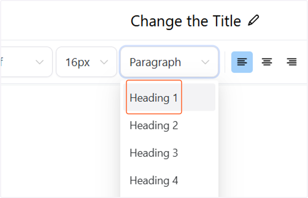 Click on Heading and add a heading to the page