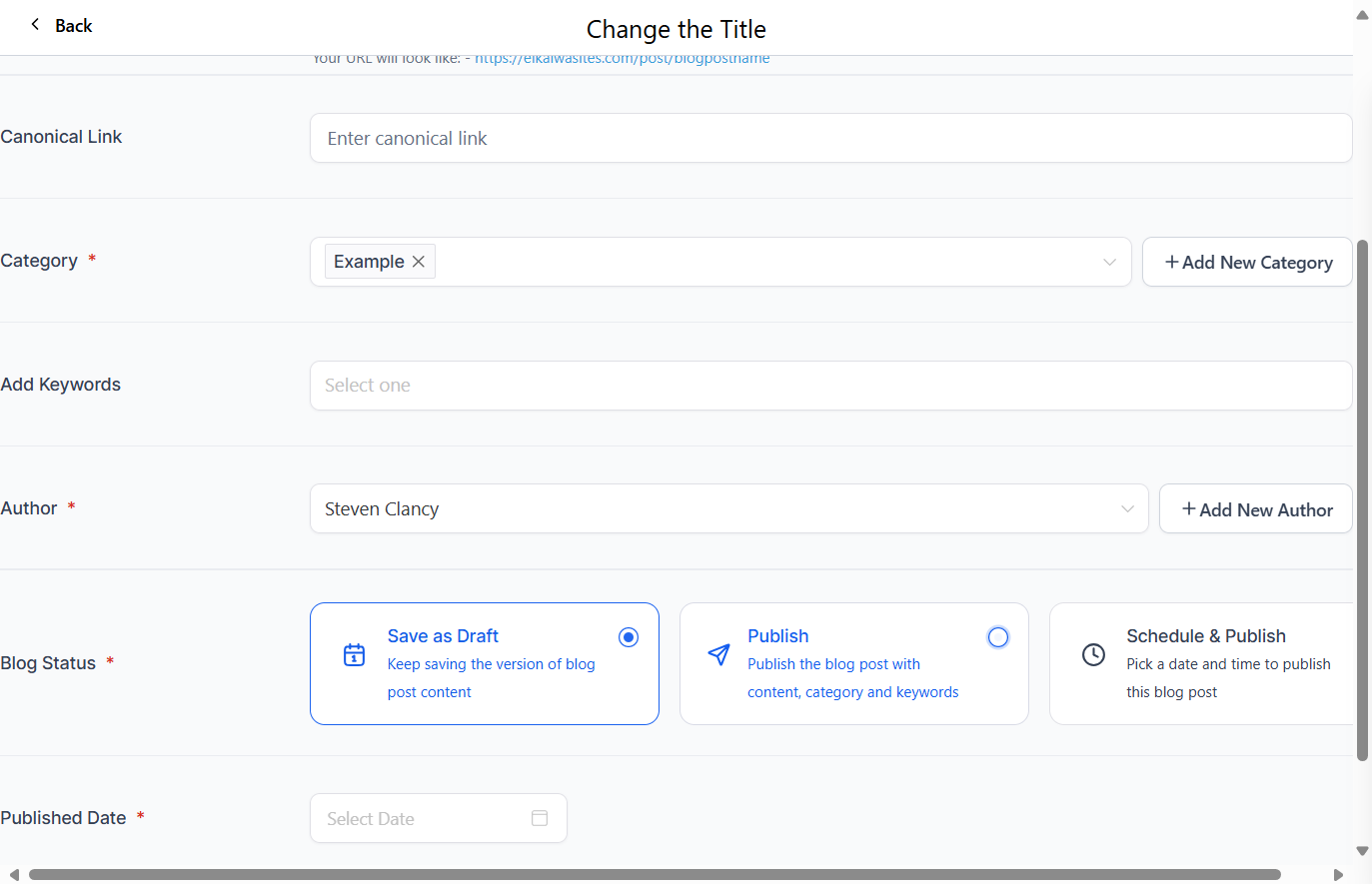 Select a blog status
