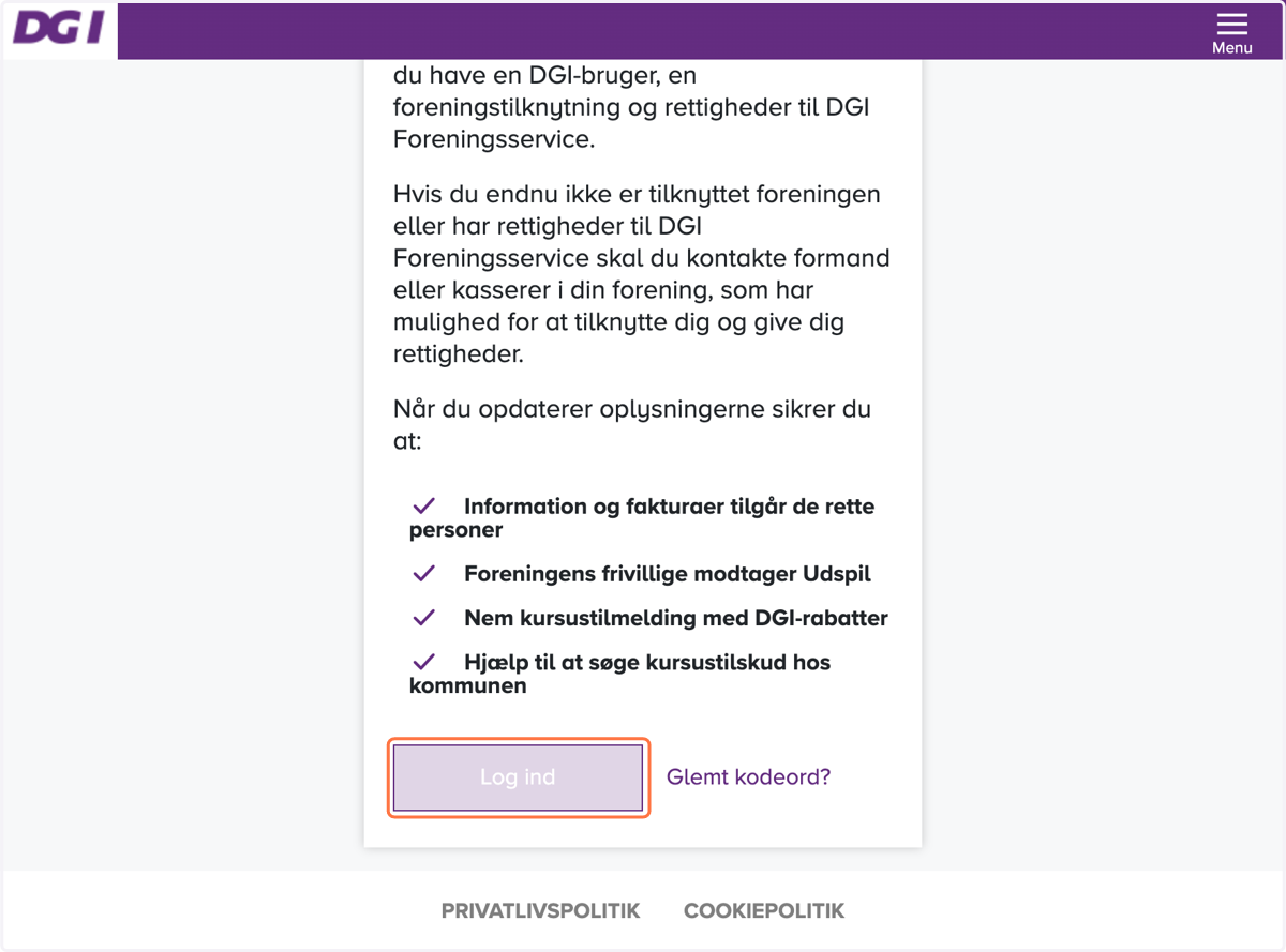 Klik på "Log ind"
