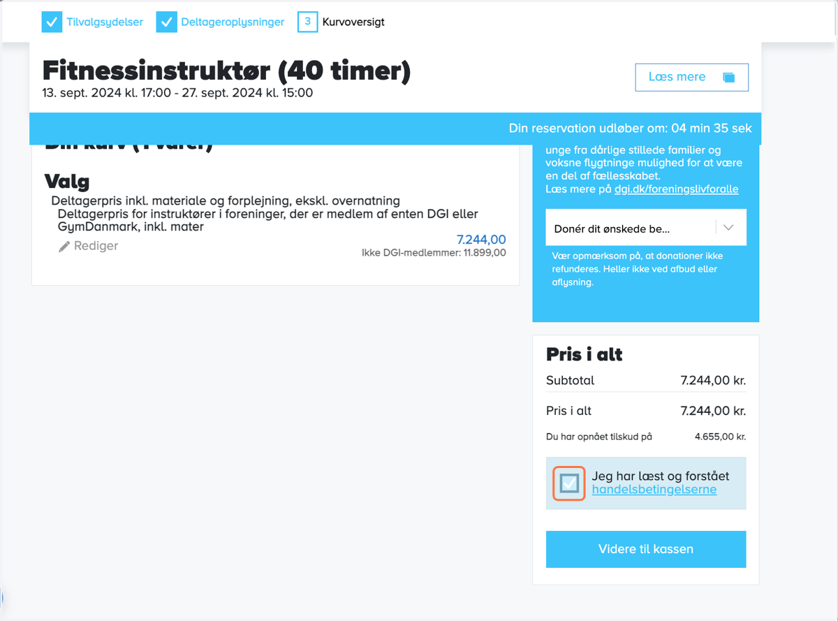 Tjek af i feltet "Jeg har læst og forstået handelsbetingelserne"