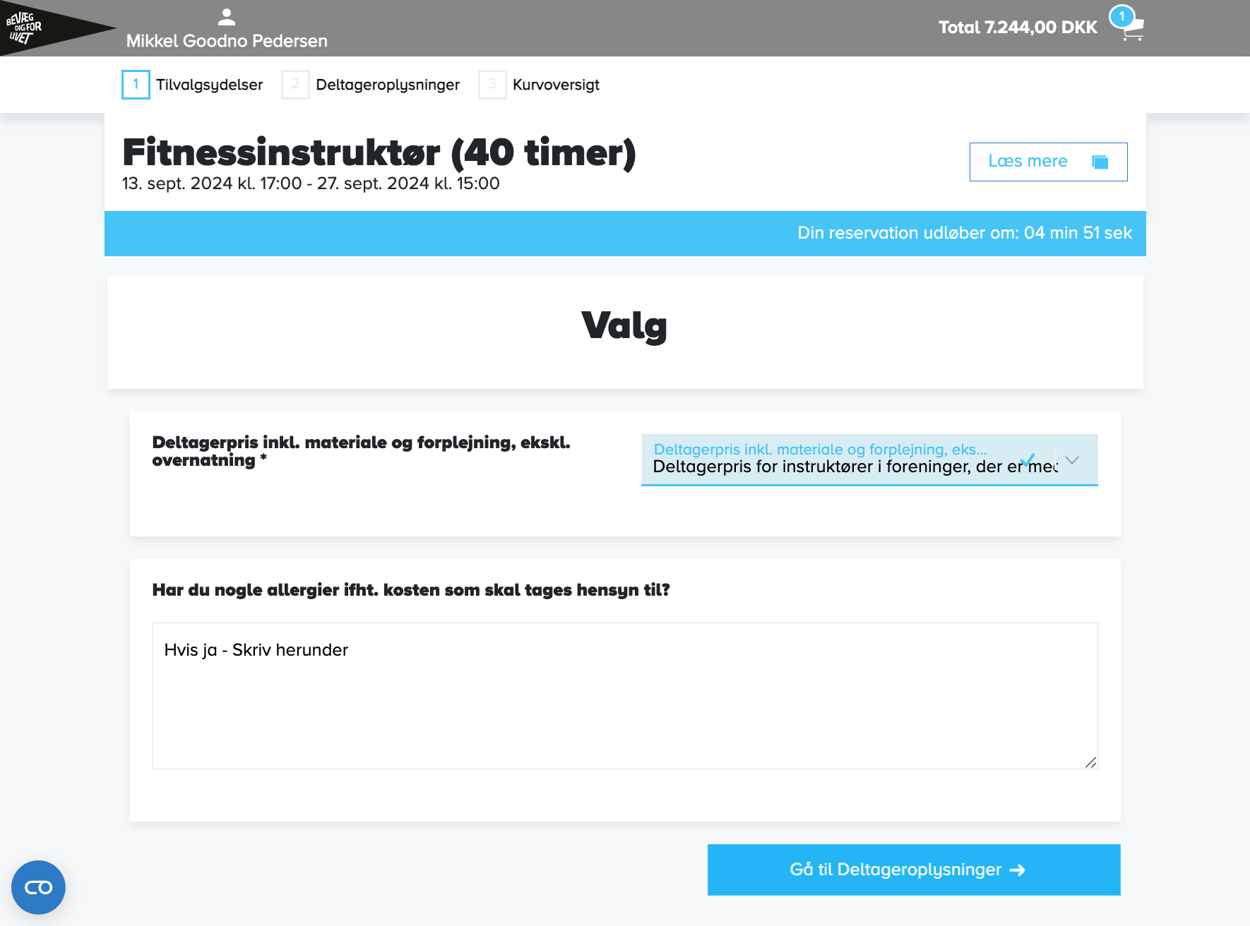 Klik på "Gå til Deltageroplysninger"