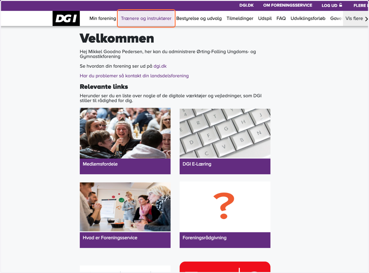Klik på "Trænere og instruktører"