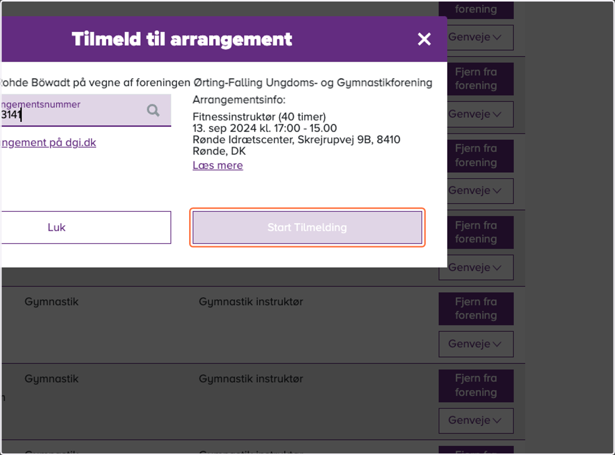 Tryk så på "Start Tilmelding"