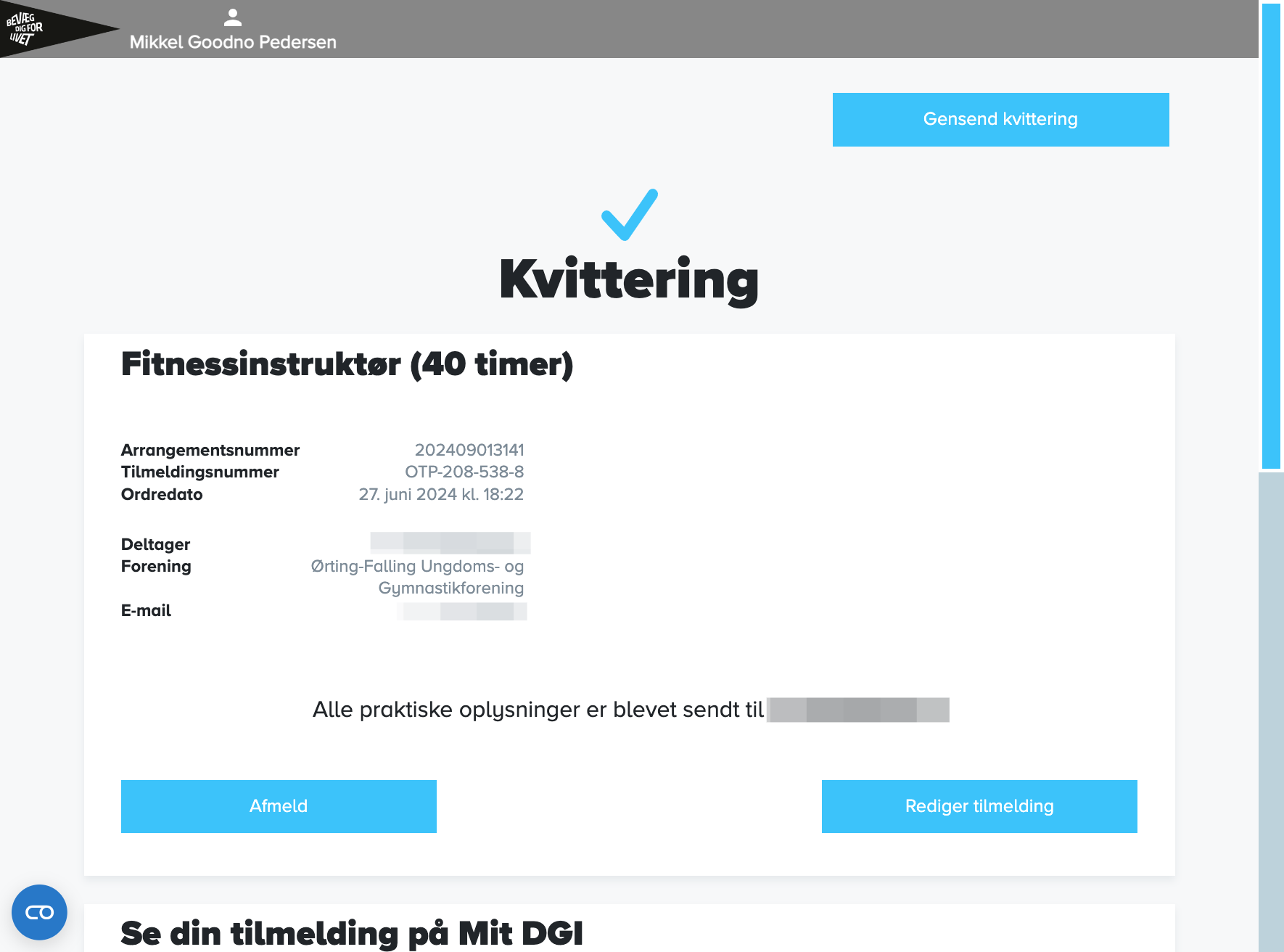 Når du ser kvitteringen her er deltager succesfuldt tilmeldt kurset.