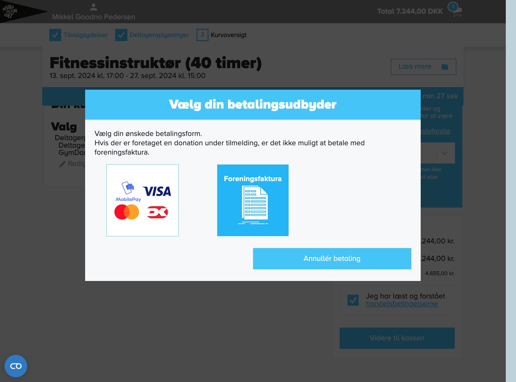 Vælg "Foreningsfaktura" for at sende fakturaen til foreningens kasserer