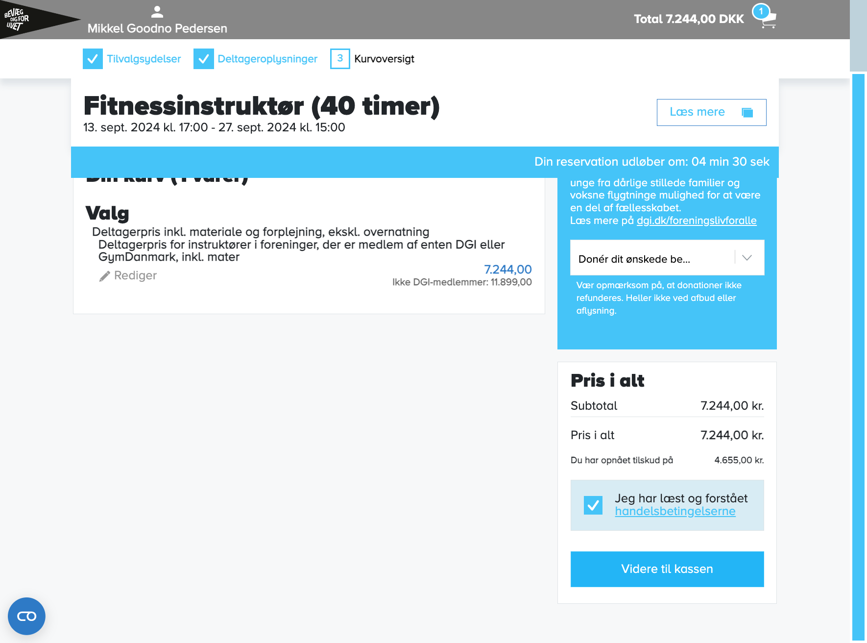 Klik på "Videre til kassen"