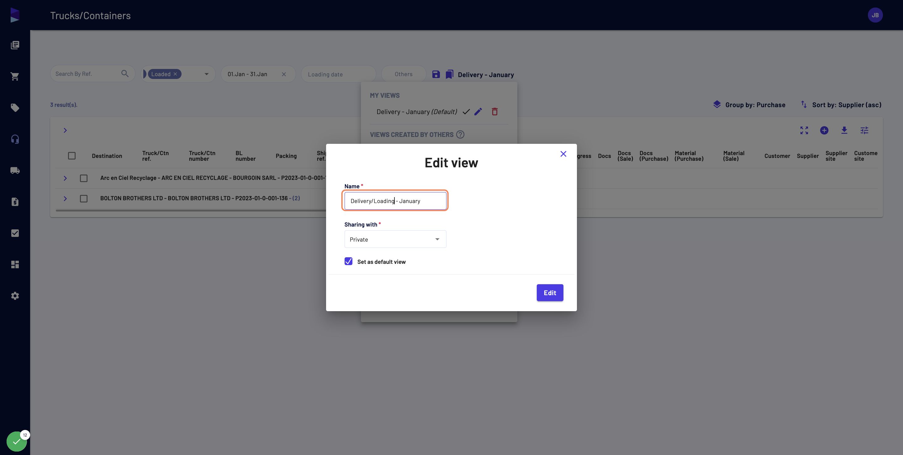 For the views created by you, you can edit the view name, the sharing and the "set as default view"