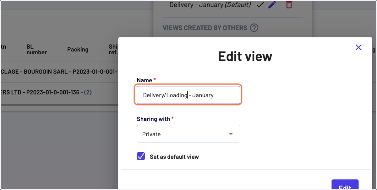 For the views created by you, you can edit the view name, the sharing and the "set as default view"