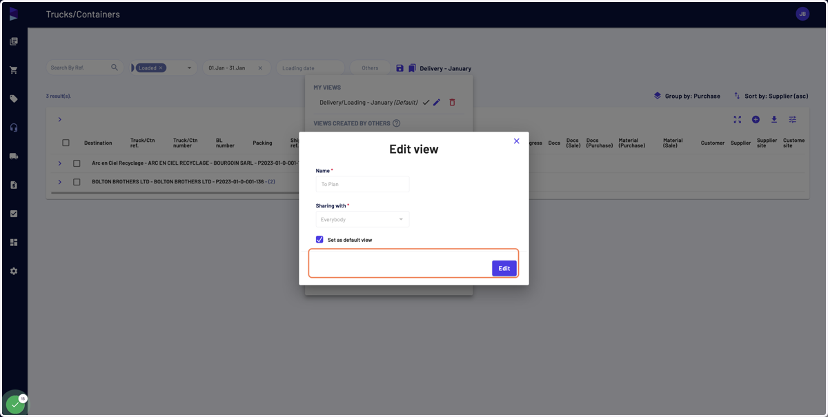 Here you can only edit the "Set as default view" parameters
