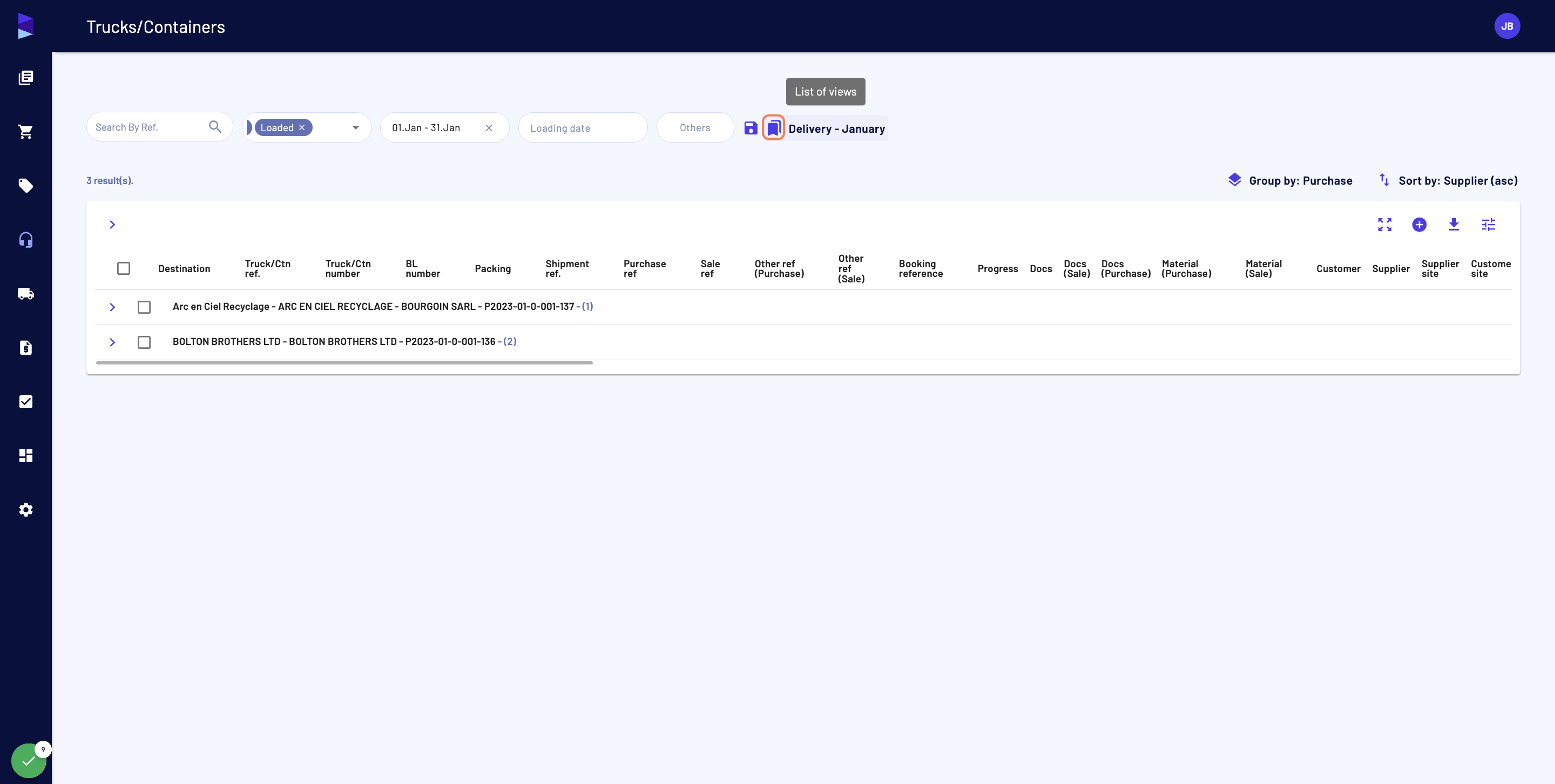 Then you can go to "List of views" to edit your view parameters