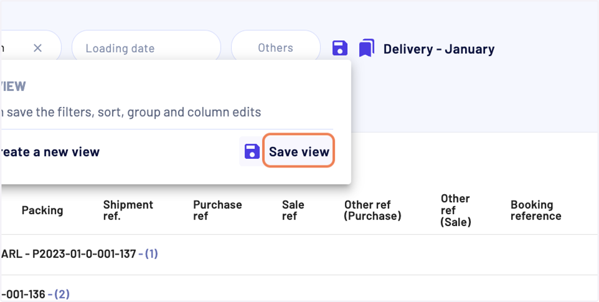 And now click on "Save view" in order to update the view currently selected