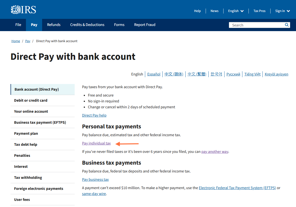 Click on Pay Individual Tax