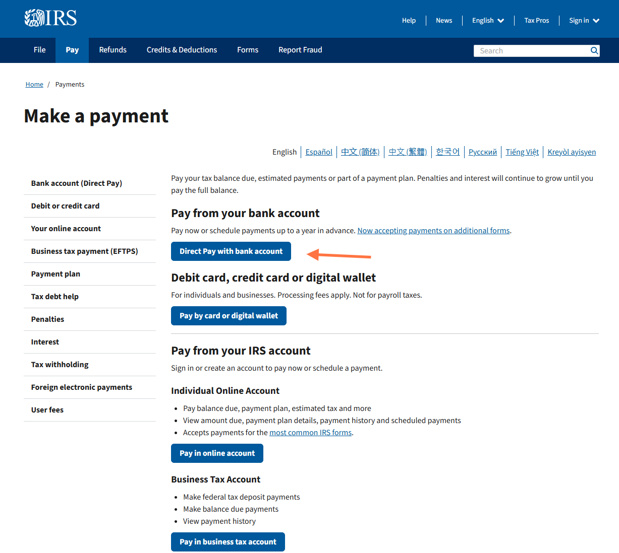 Click on Pay Now with Direct Pay