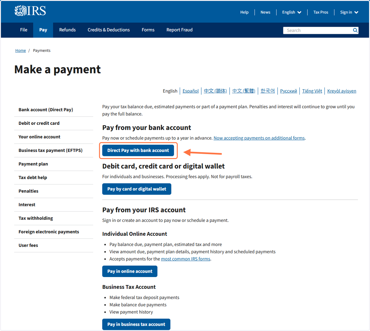 Click on Pay Now with Direct Pay