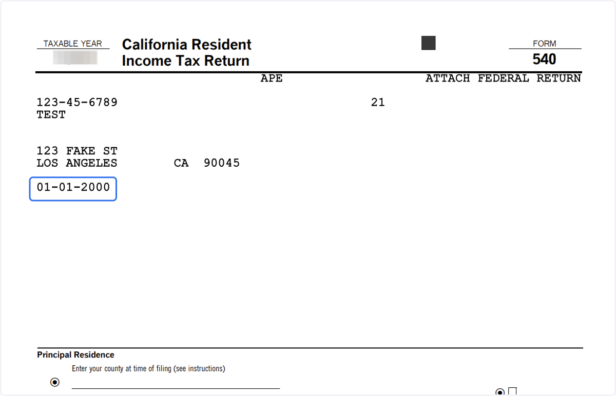 Extra Help: Confirmation of Birthday on CA Tax Return