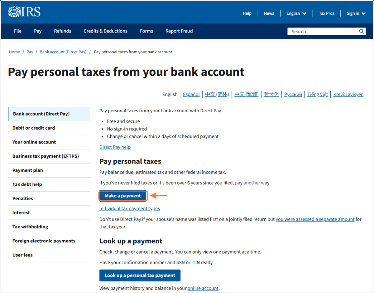 Click on Make a Payment