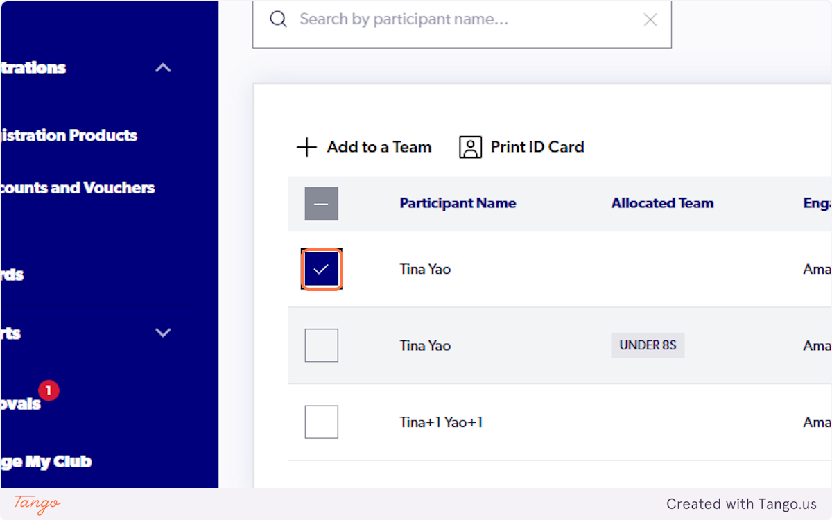 You can also use the check box to add multiple participants to a team at once