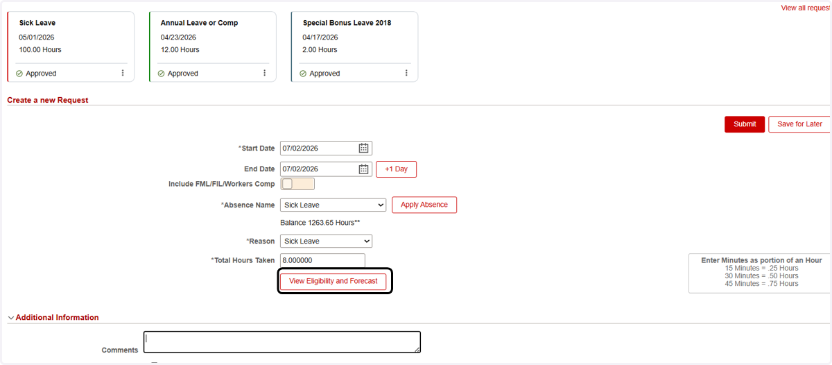 Click on View Eligibility and Forecast